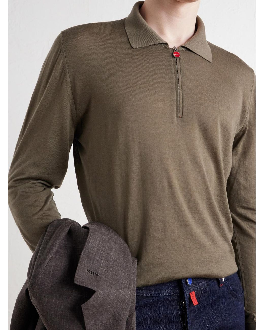 Kiton Natural Wool Half-Zip Sweater for men