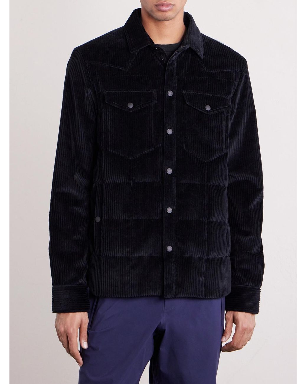 Moncler Blue Gelt Quilted Cotton-Blend Corduroy Down Shirt Jacket for men