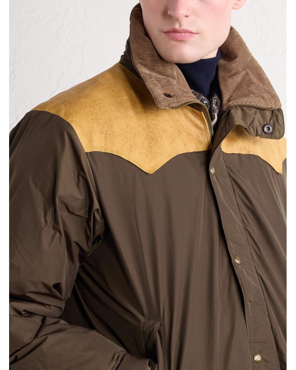 RRL Brown Padded Leather-Trimmed Shell Jacket for men