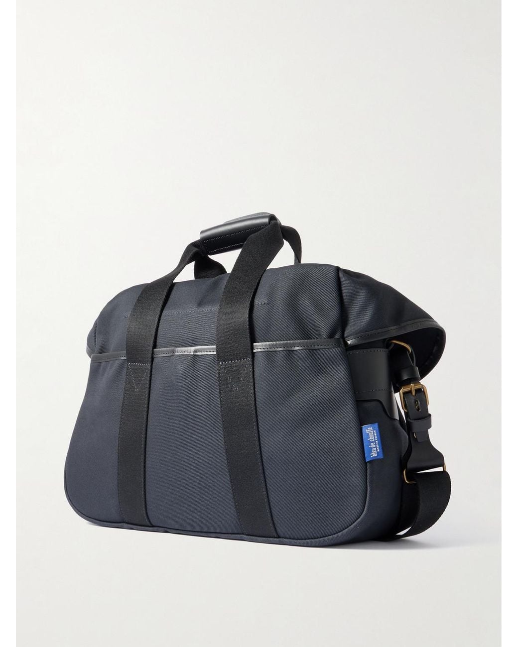 Bleu De Chauffe Blue Musette Business Leather And Webbing-Trimmed Canvas Weekend Bag for men