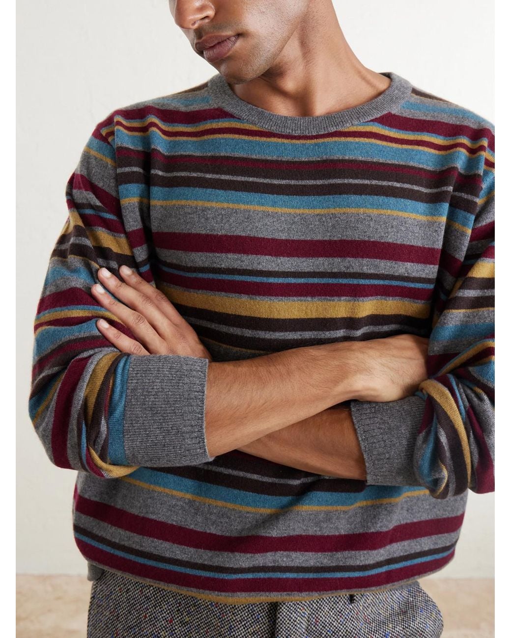 Dries Van Noten Blue Muroli Striped Cashmere Sweater for men