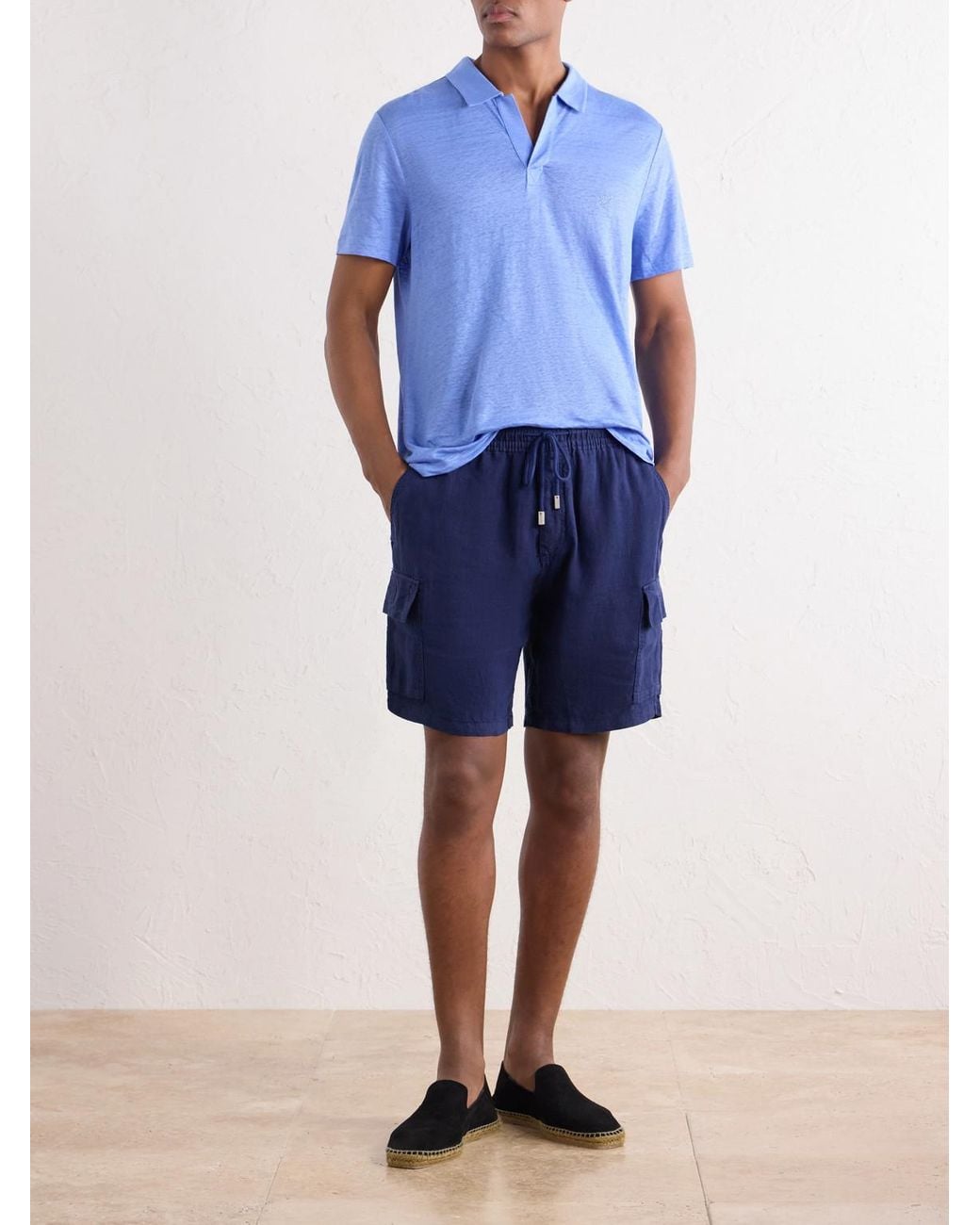Vilebrequin Blue Baie Straight-Leg Linen Drawstring Cargo Shorts for men