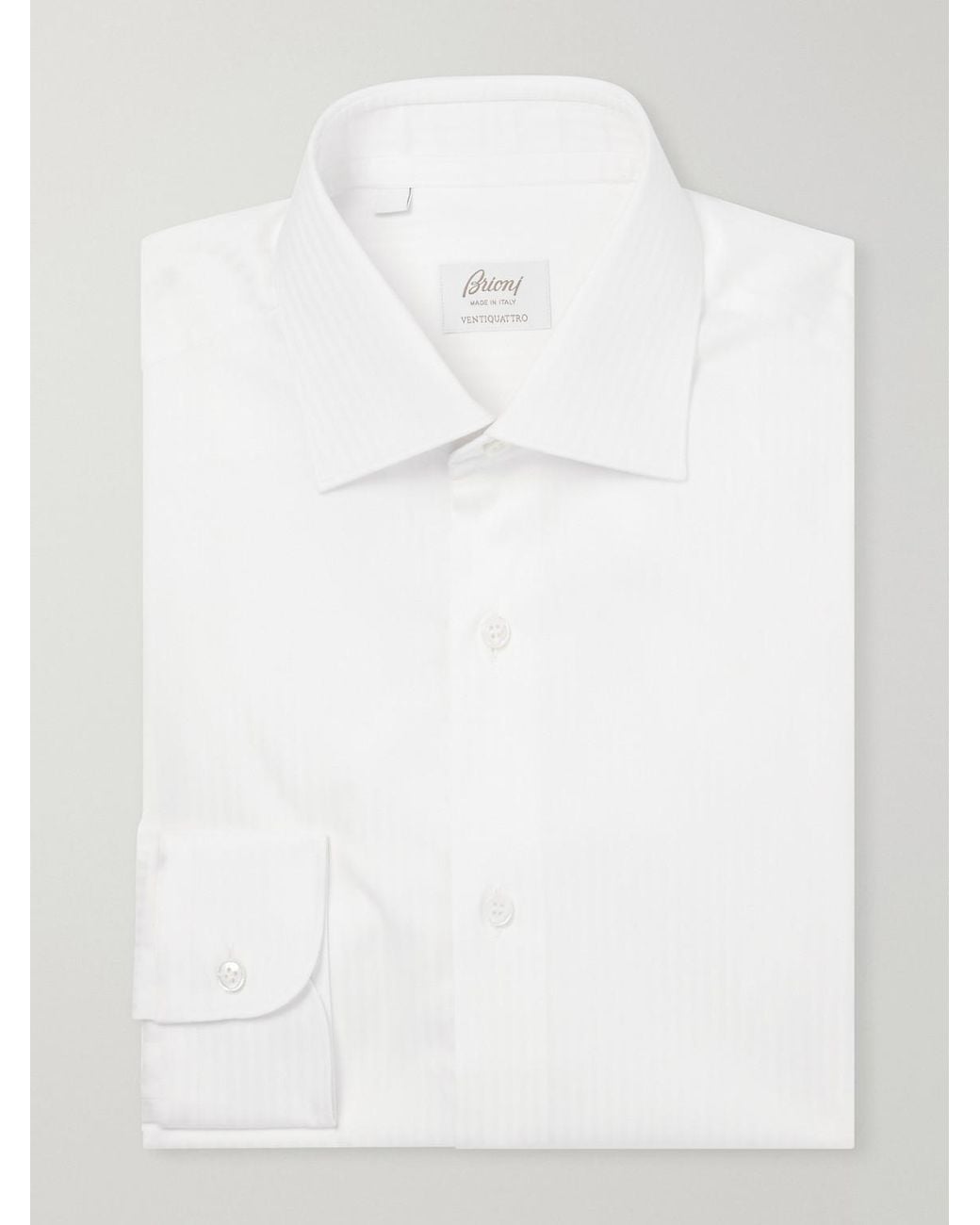 Brioni White William Striped Cotton-twill Shirt for men