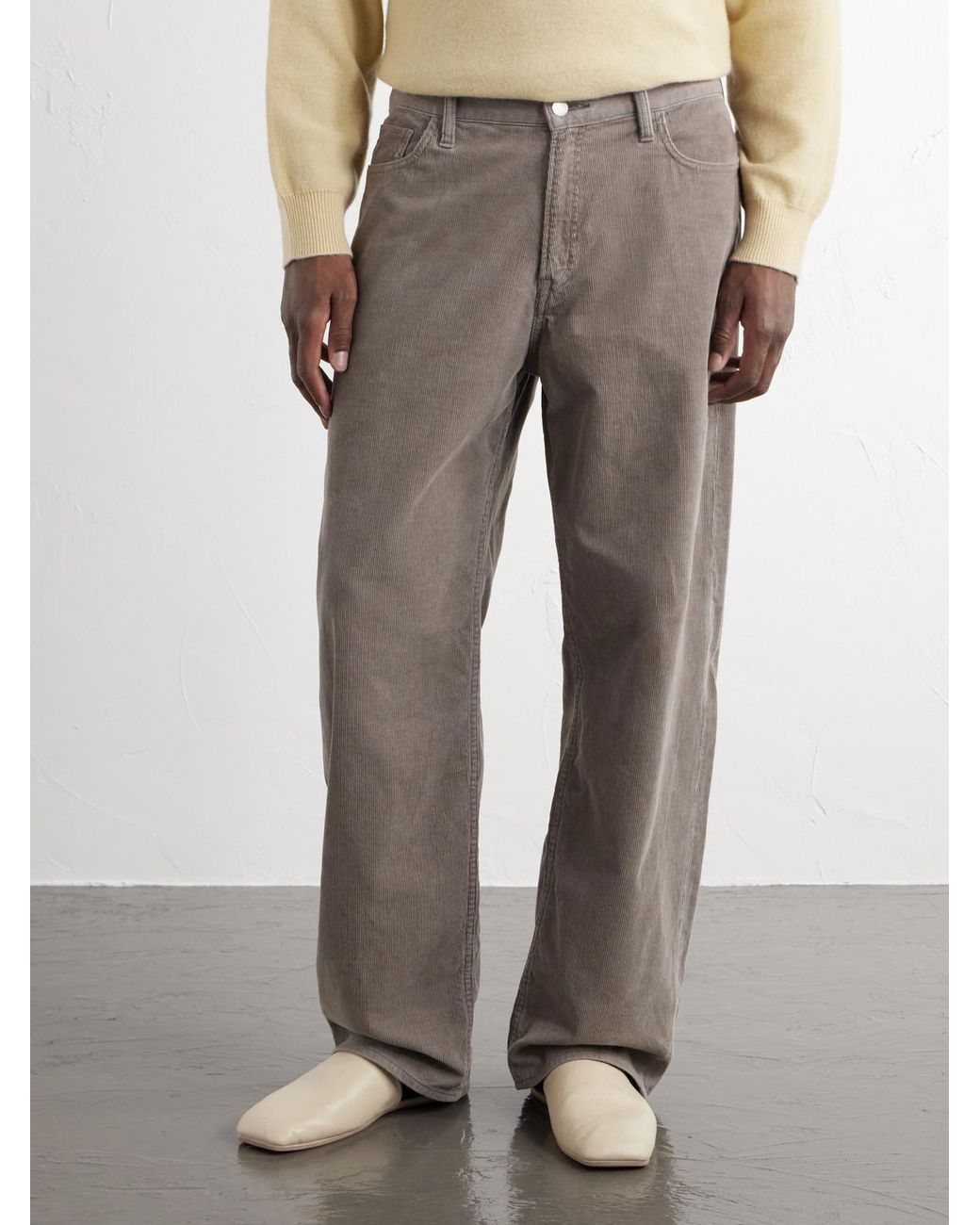 Ssstein Gray Straight-Leg Cotton-Corduroy Trousers for men