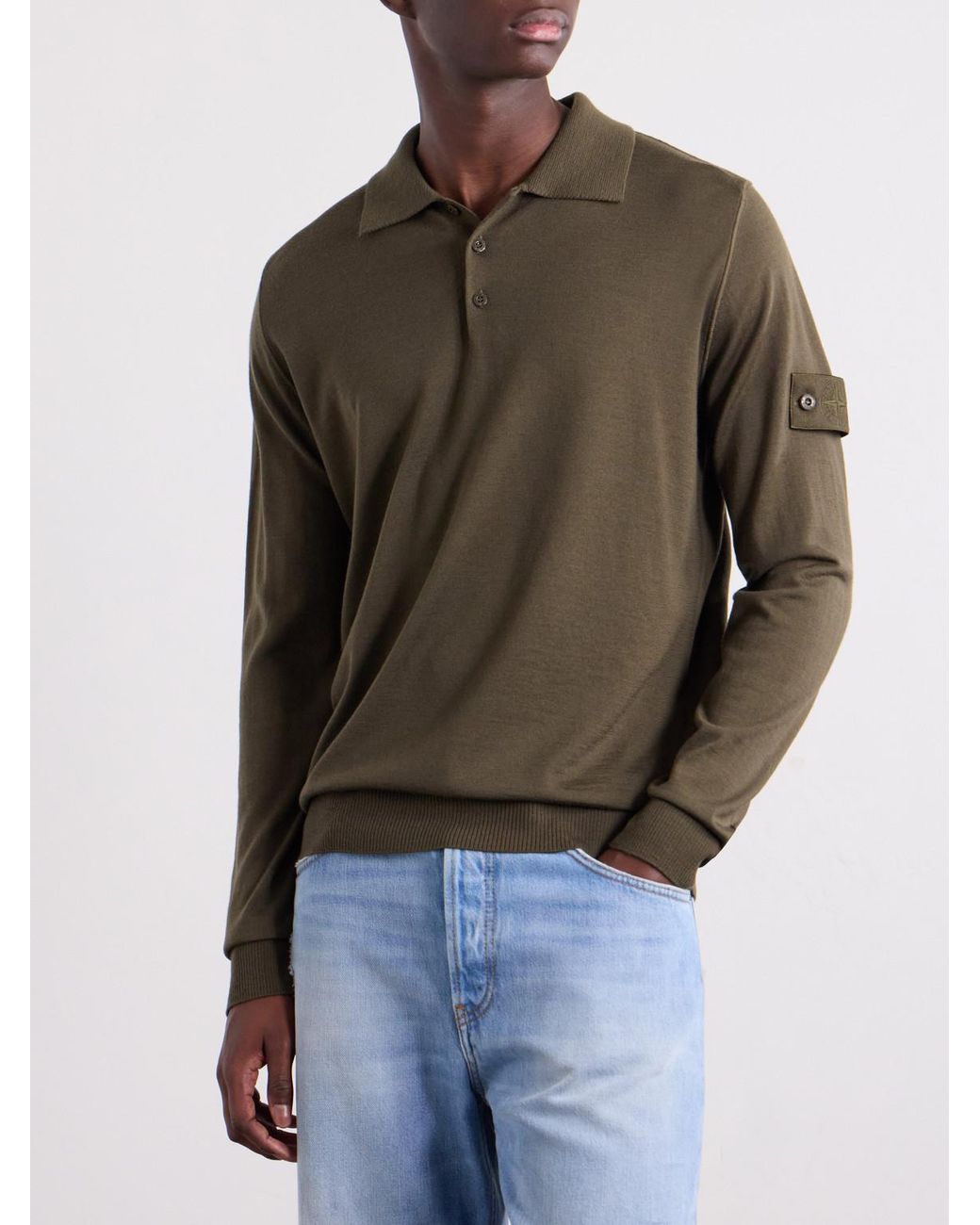 Stone Island Green Ghost Virgin Wool Polo Shirt for men
