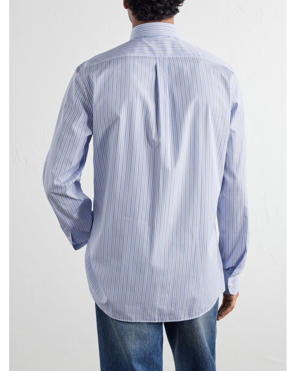 Dolce & Gabbana Blue Classic-Collar Striped Cotton-Poplin Shirt for men
