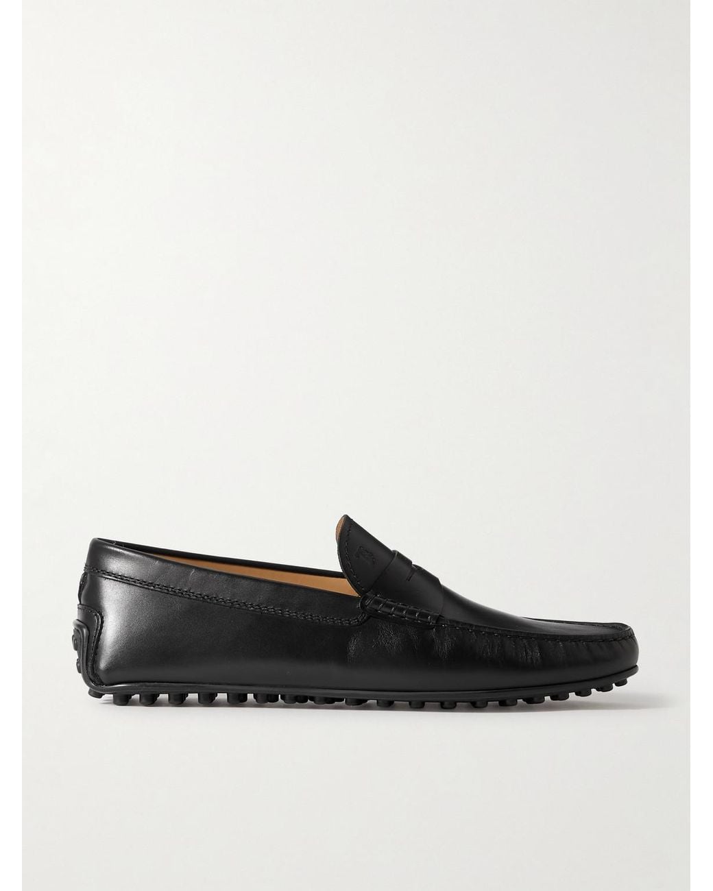Tod's Black City Gommino Logo-Debossed Leather Driving Shoes for men
