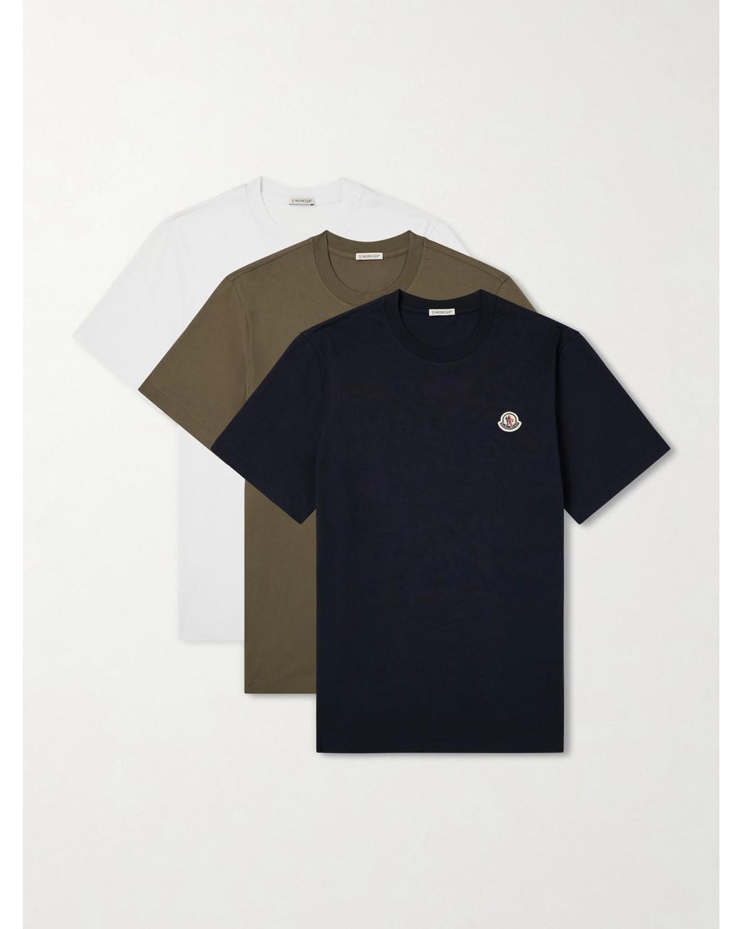Moncler Blue Pack Of Three Logo-Appliquéd Cotton-Jersey T-Shirt for men