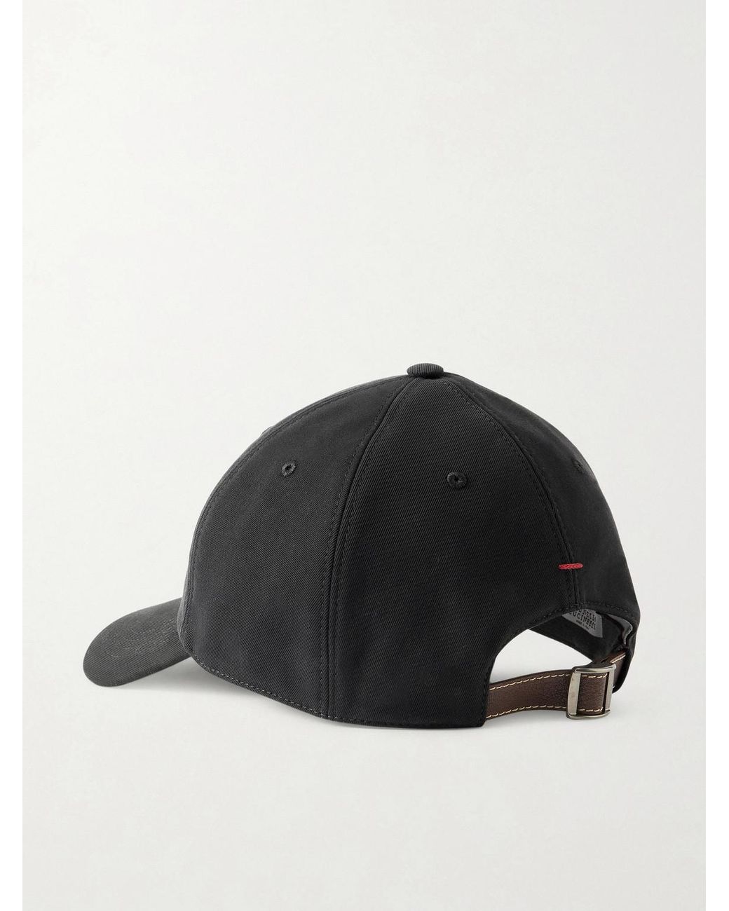 Brunello Cucinelli Black Logo-embroidered Leather-trimmed Cotton-twill Baseball Cap for men