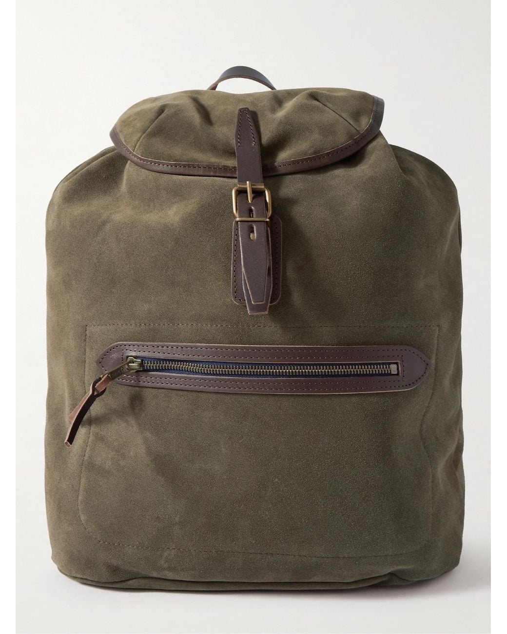 Bleu De Chauffe Green Camp Leather-Trimmed Suede Backpack for men