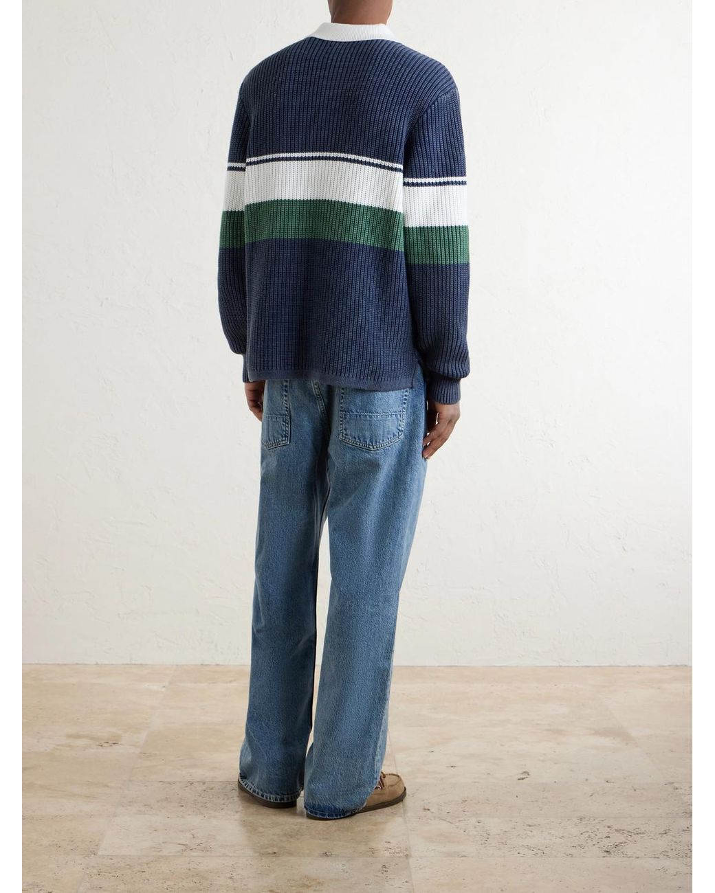 Aimé Leon Dore Blue Knitted Cotton Rugby Polo Sweater for men