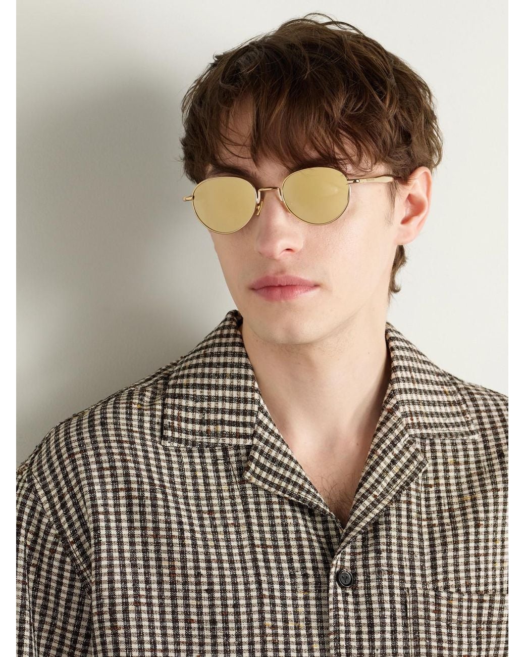 Bottega Veneta Natural Round-Frame-Tone Metal Sunglasses for men