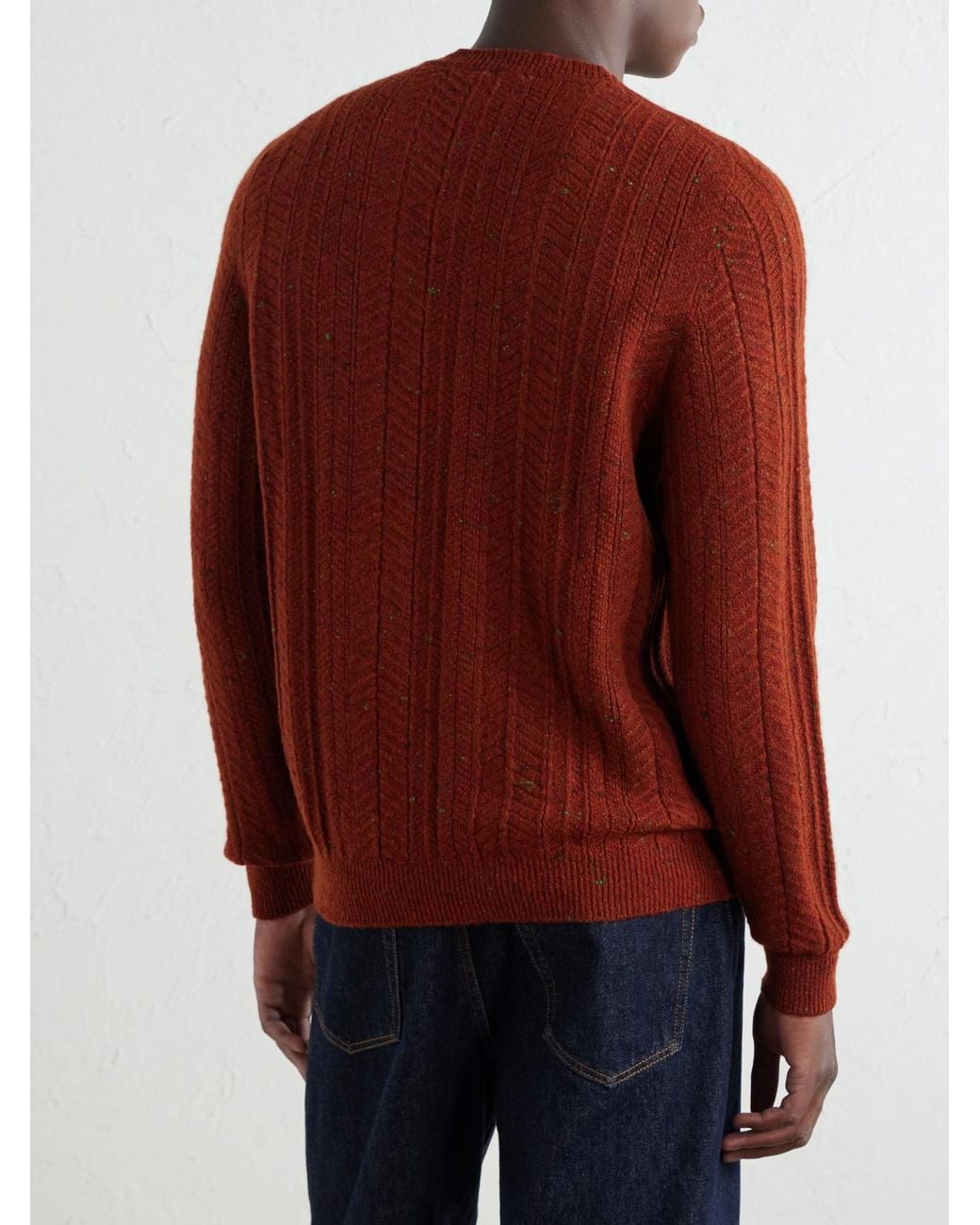 Inis Meáin Red Herringbone Merino Wool And Cashmere-Blend Sweater for men