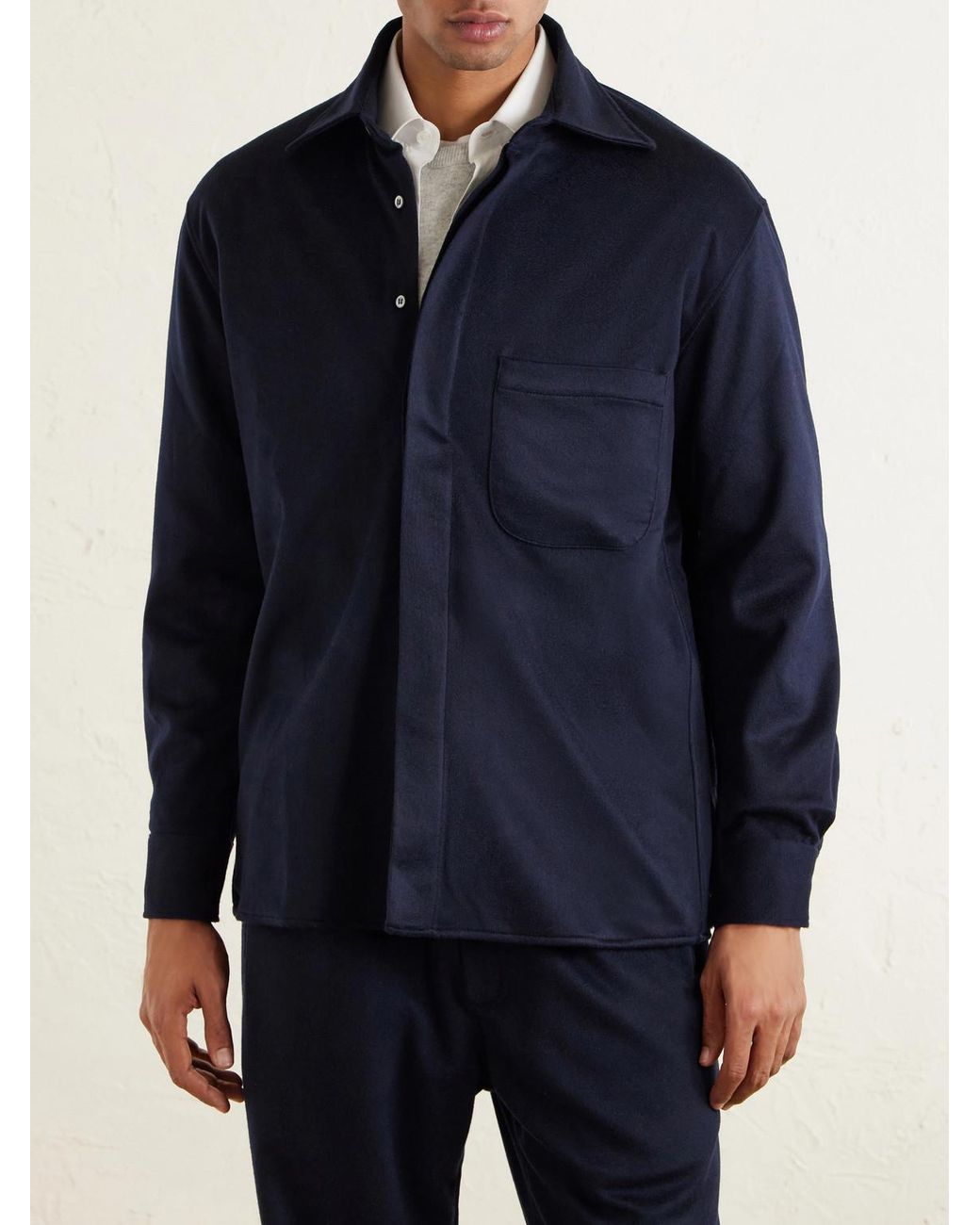 Saman Amel Blue Cashmere Shirt Jacket for men