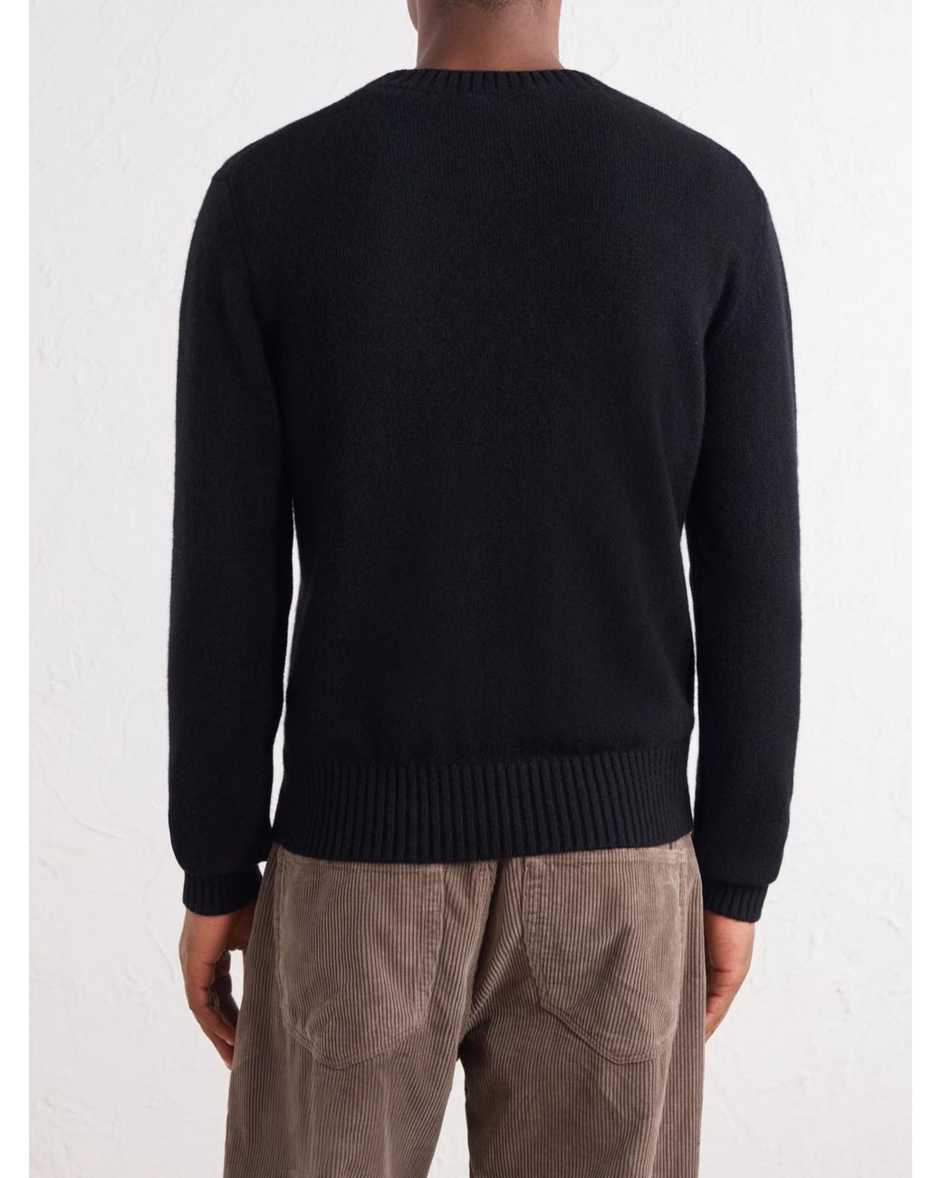 AMI Blue Logo-Embroidered Cashmere And Wool-Blend Sweater for men