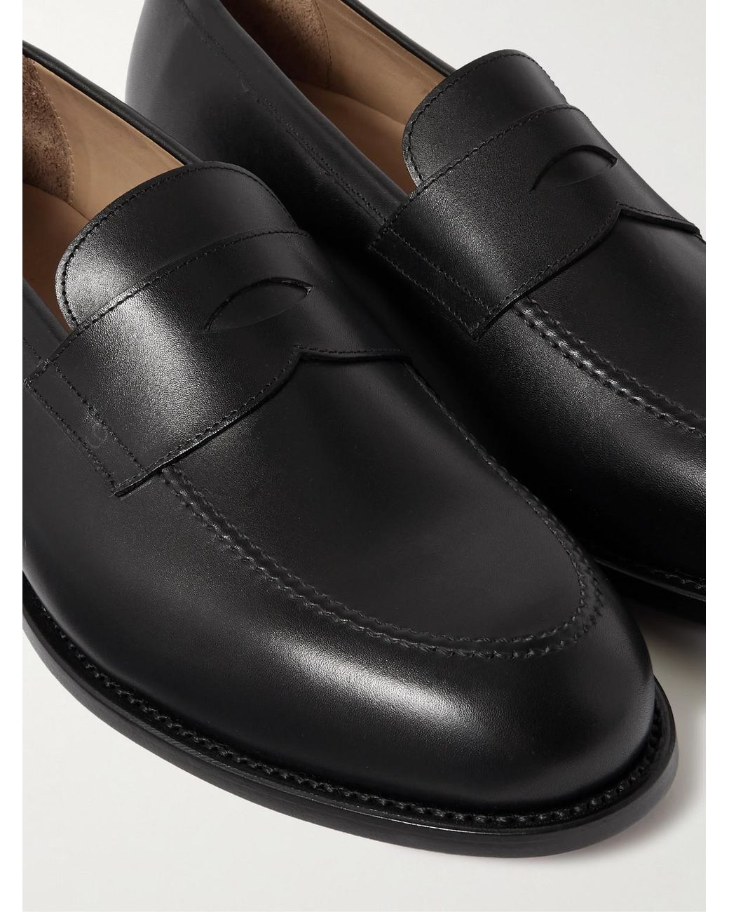 Morjas Black Leather Penny Loafers for men