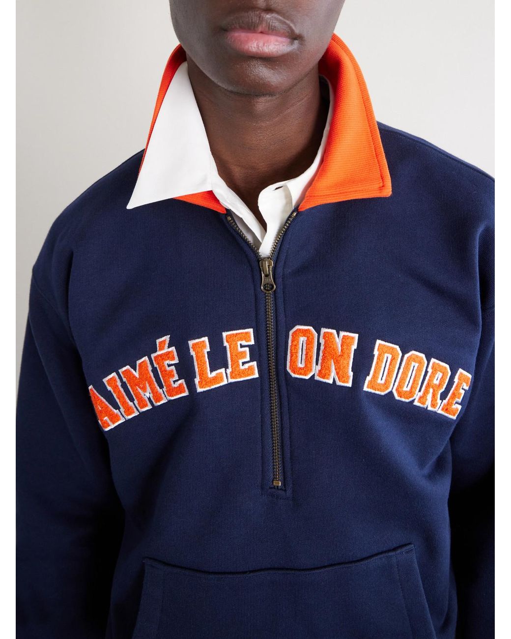 Aimé Leon Dore Blue Logo-Embroidered Cotton-Jersey Half-Zip Sweatshirt for men