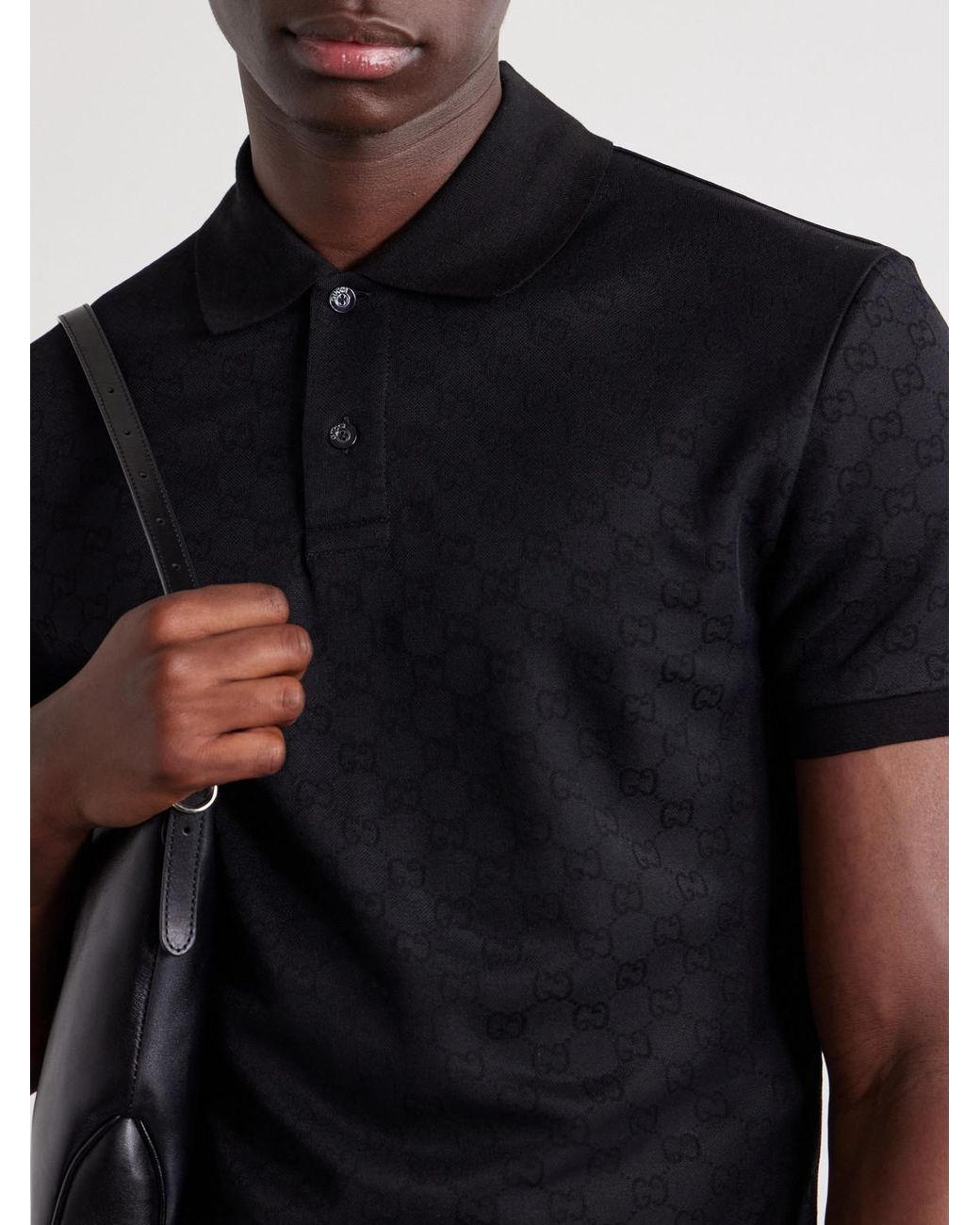 Gucci Black Logo-Jacquard Jersey Polo Shirt for men