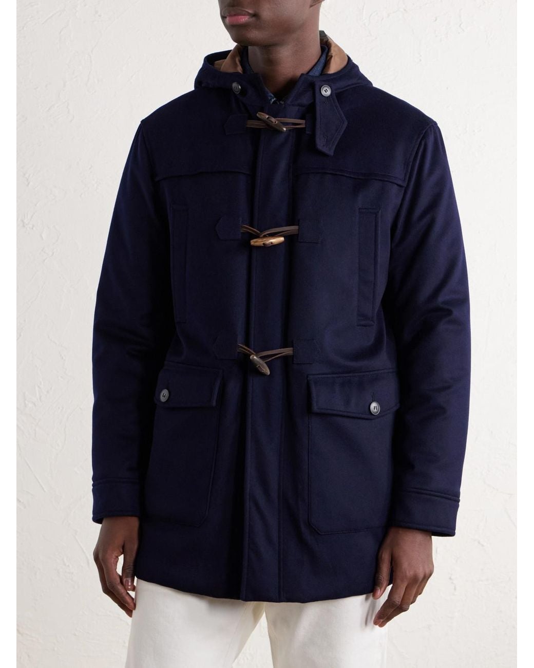 Canali Blue Montgomery Hooded Leather-Trimmed Wool And Cashmere-Blend Padded Parka for men