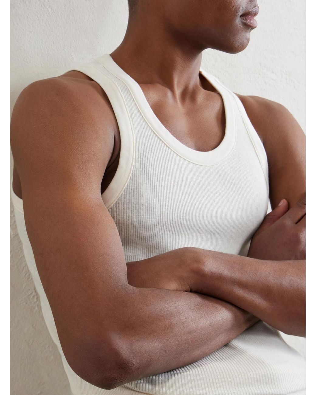Auralee White Ribbed Organic Cotton-Jersey Tank Top for men