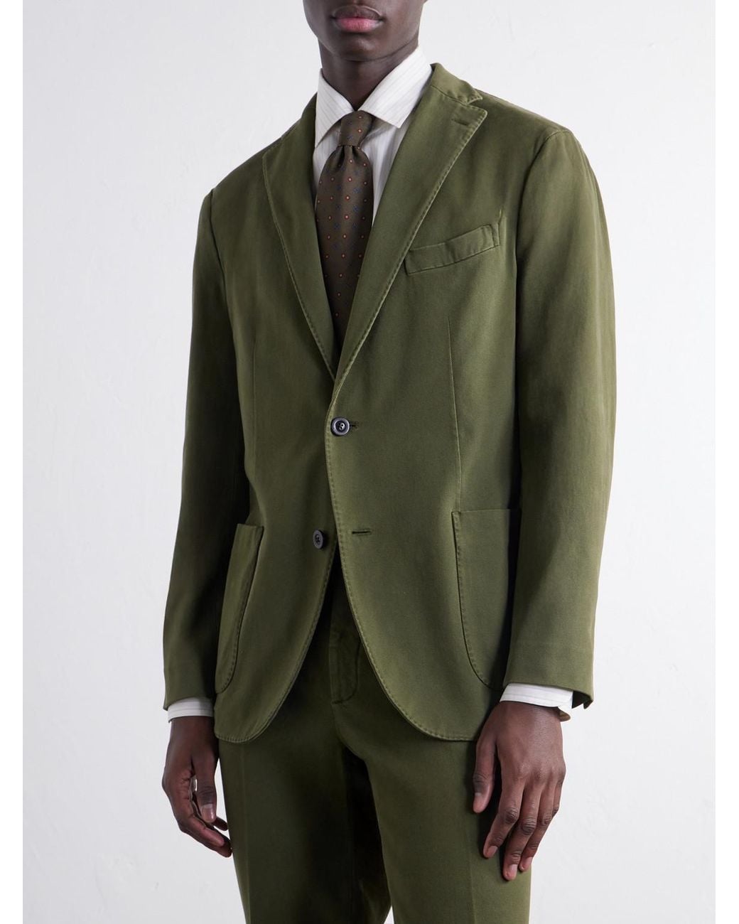 Boglioli Green Stretch Cotton-Twill Suit Jacket for men