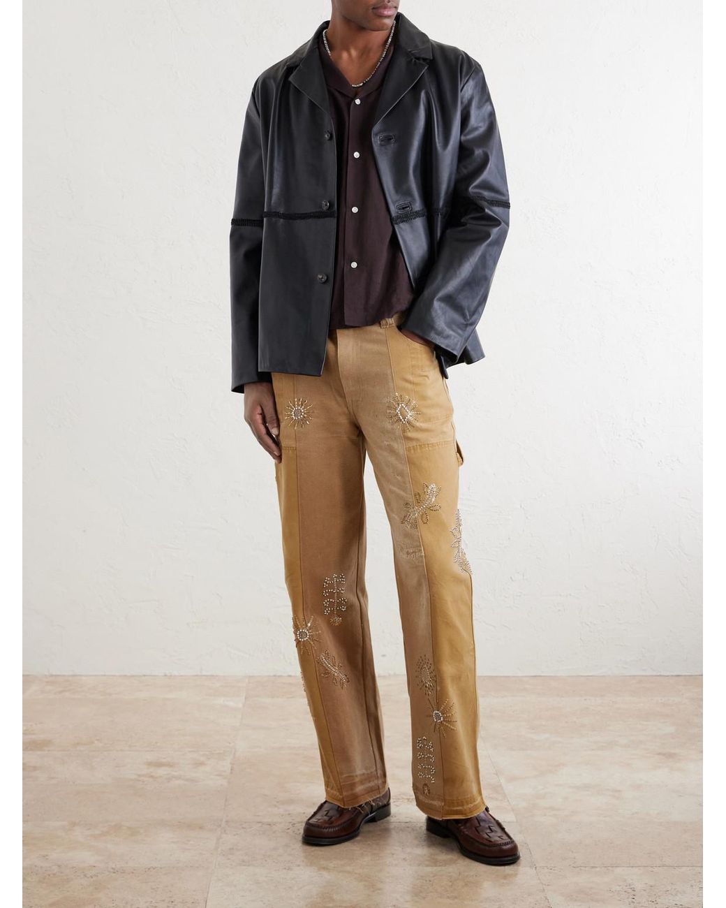 Kartik Research Natural Zardozi Straight-leg Embellished Paneled Cotton-canvas Trousers for men