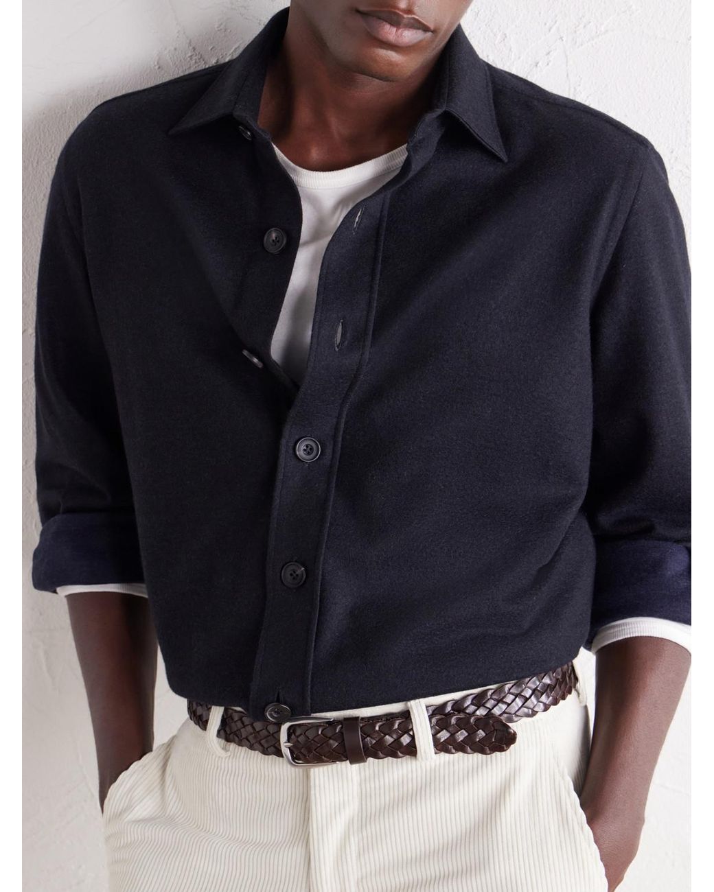 Rubinacci Blue Blanket Cashmere-Blend Jersey Shirt for men