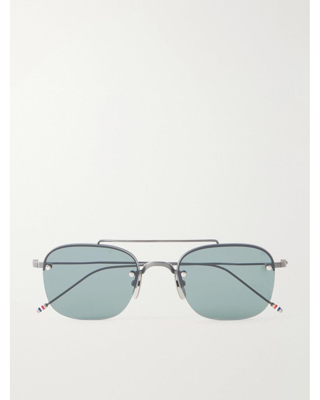 Thom Browne Blue Aviator-Style-Pleated Titanium Sunglasses for men