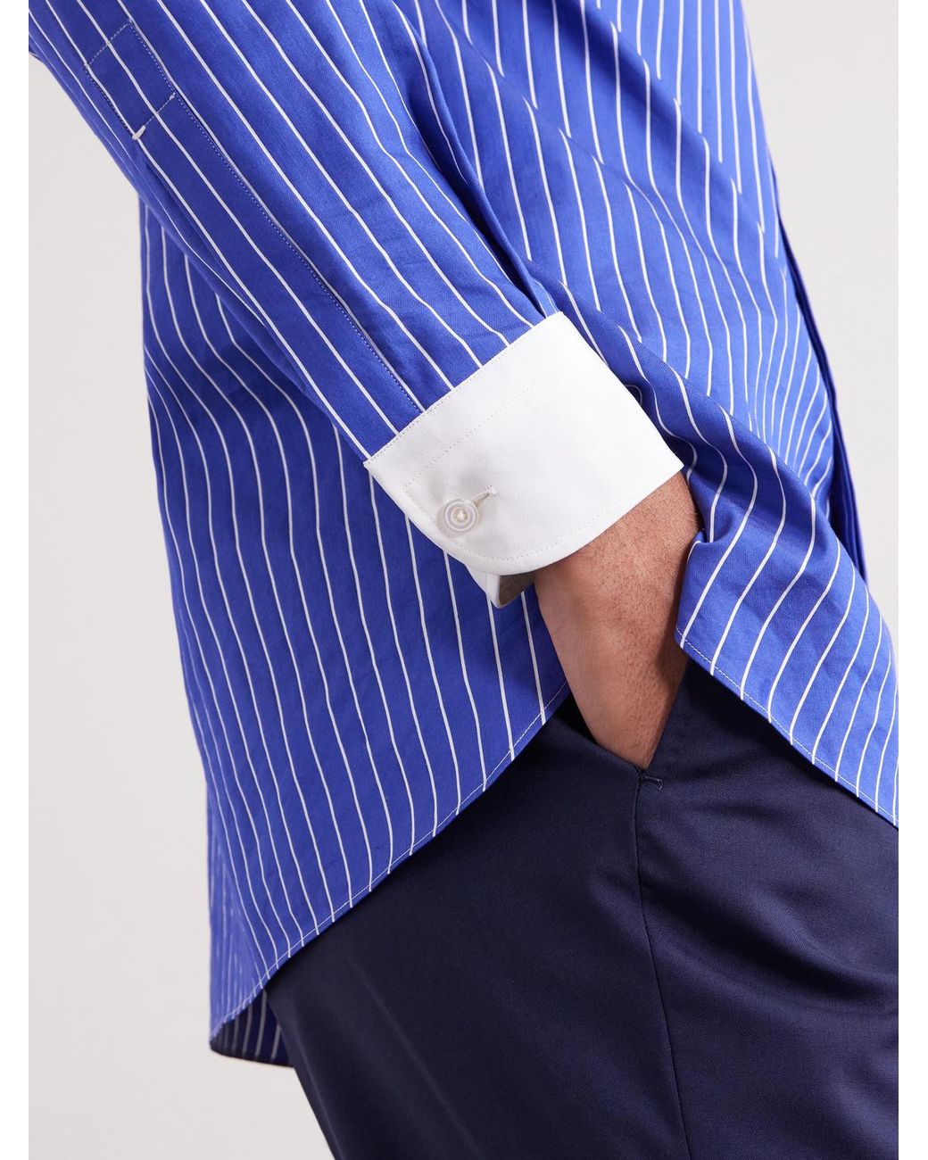 Tom Ford Blue Classic-Collar Pinstriped Silk Shirt for men