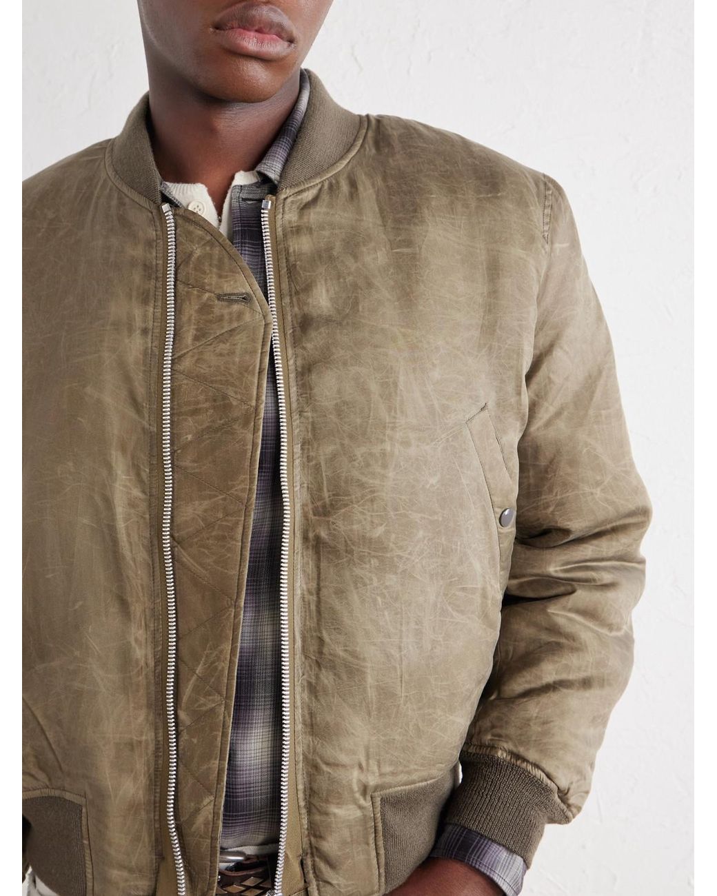Our Legacy Natural Distressed Waxed Shell Bomber Jacket for men