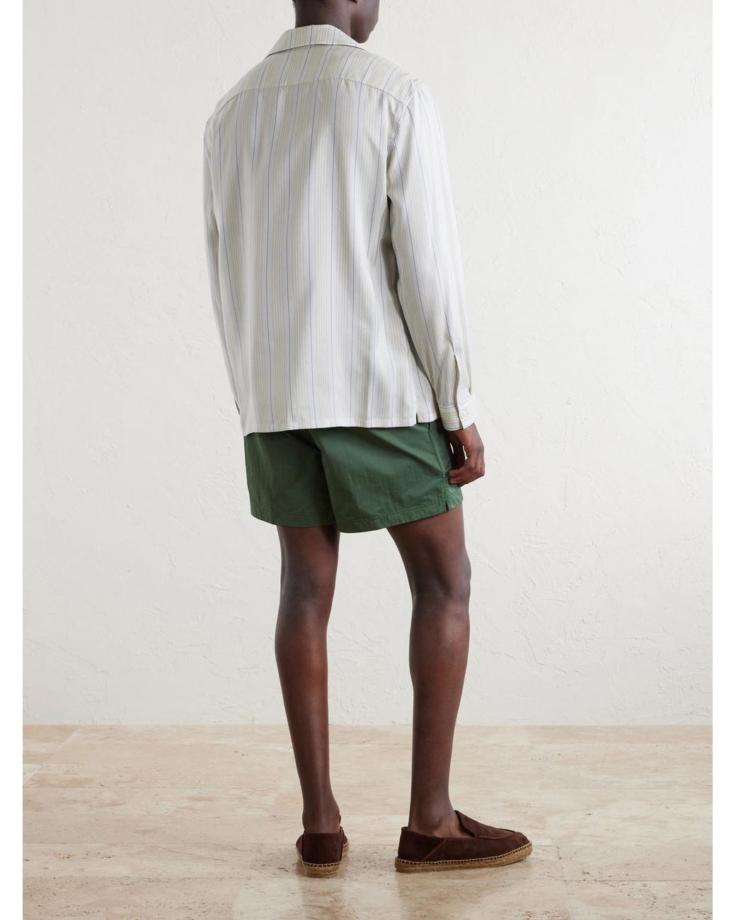 Zegna White Striped Camp-collar Silk Shirt for men