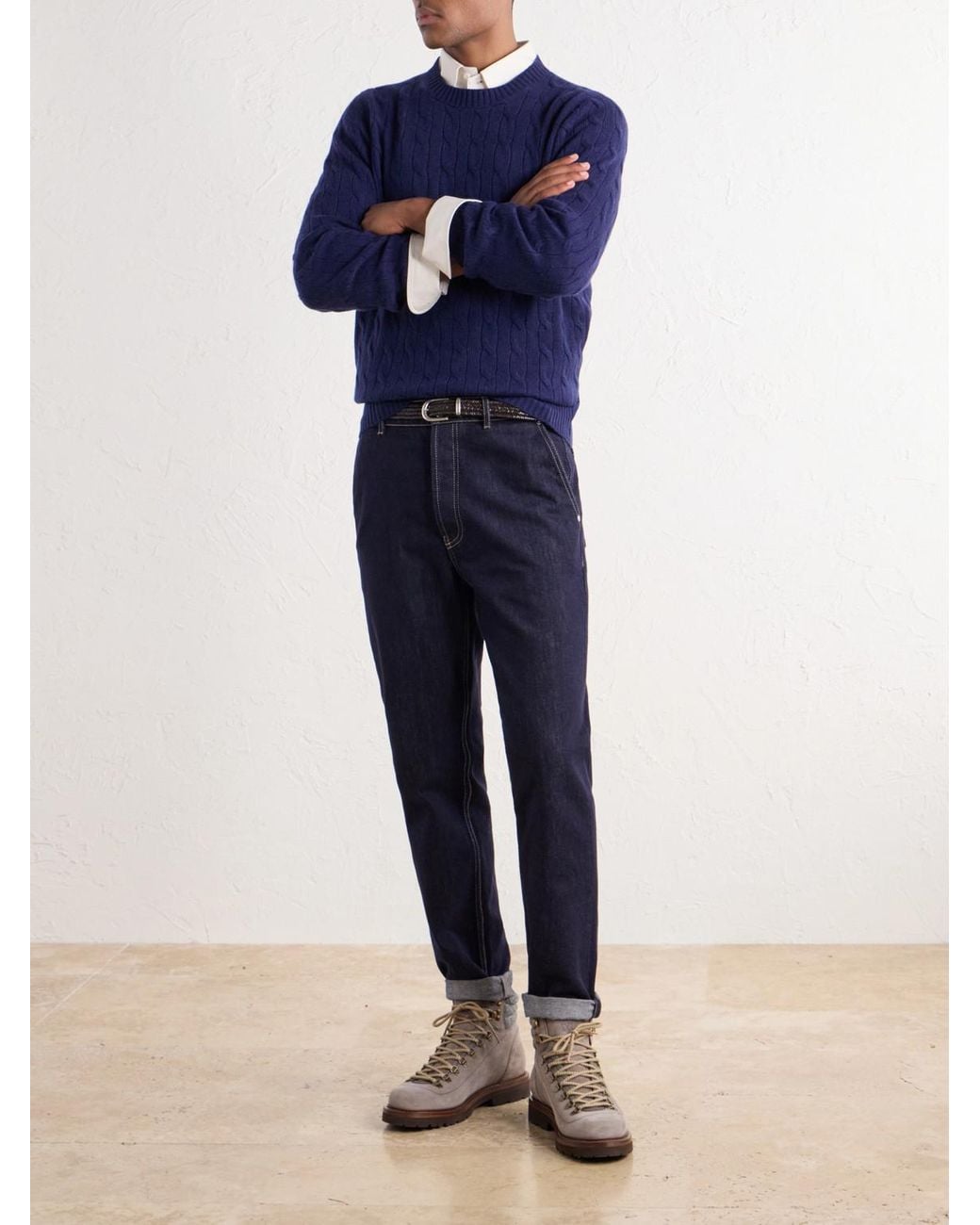 Brunello Cucinelli Blue Cable-Knit Cashmere Sweater for men