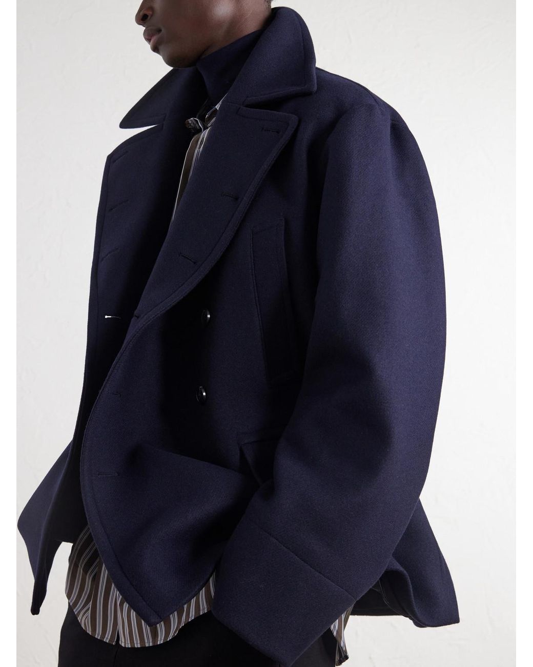 Dries Van Noten Blue Double-Breasted Wool-Blend Coat for men