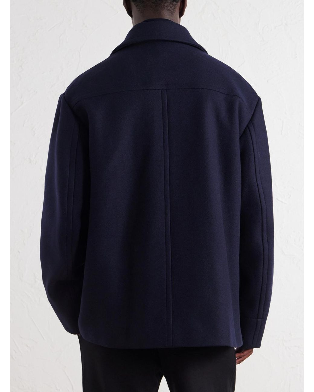 Dries Van Noten Blue Double-Breasted Wool-Blend Coat for men
