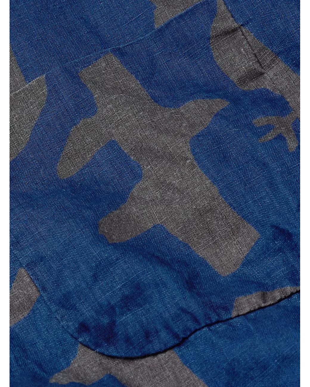Kapital Blue Convertible-Collar Printed Linen Shirt for men