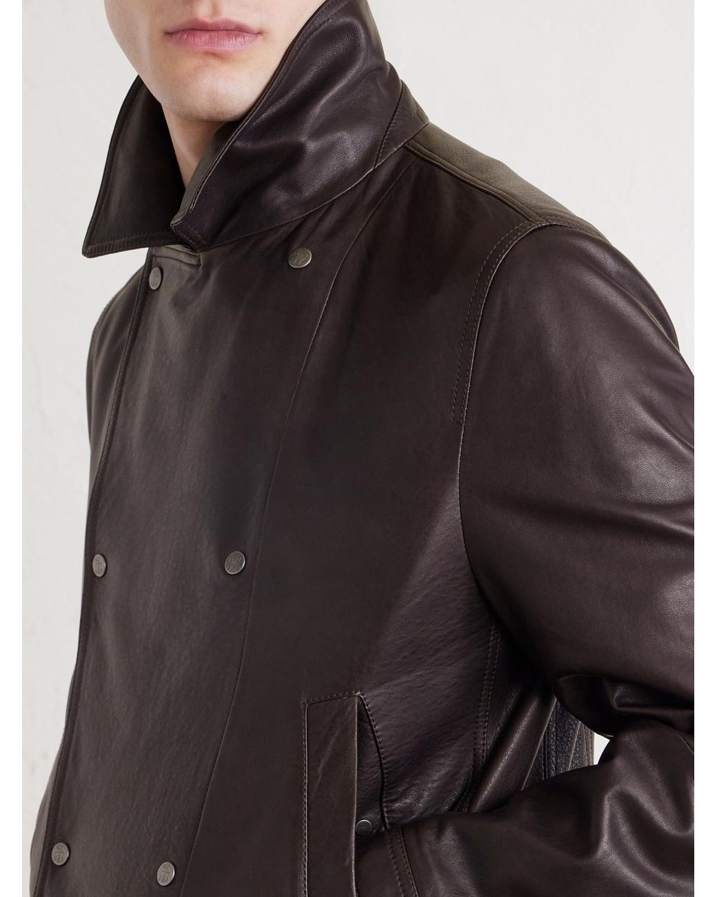 Brunello Cucinelli Black Leather Jacket for men