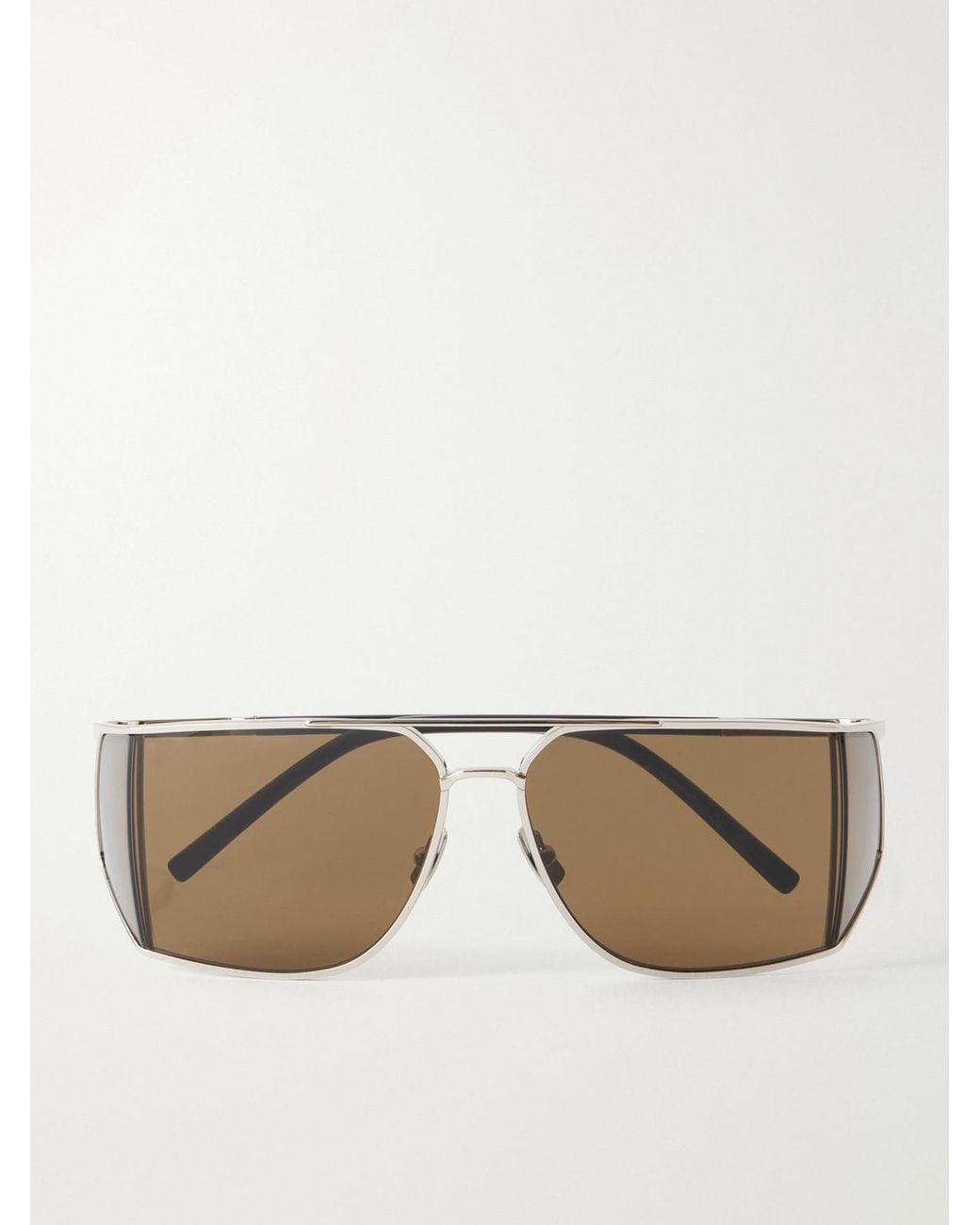 Saint Laurent Natural Sl 750 Double-Bridge Mask Aviator-Style-Tone Metal Sunglasses for men