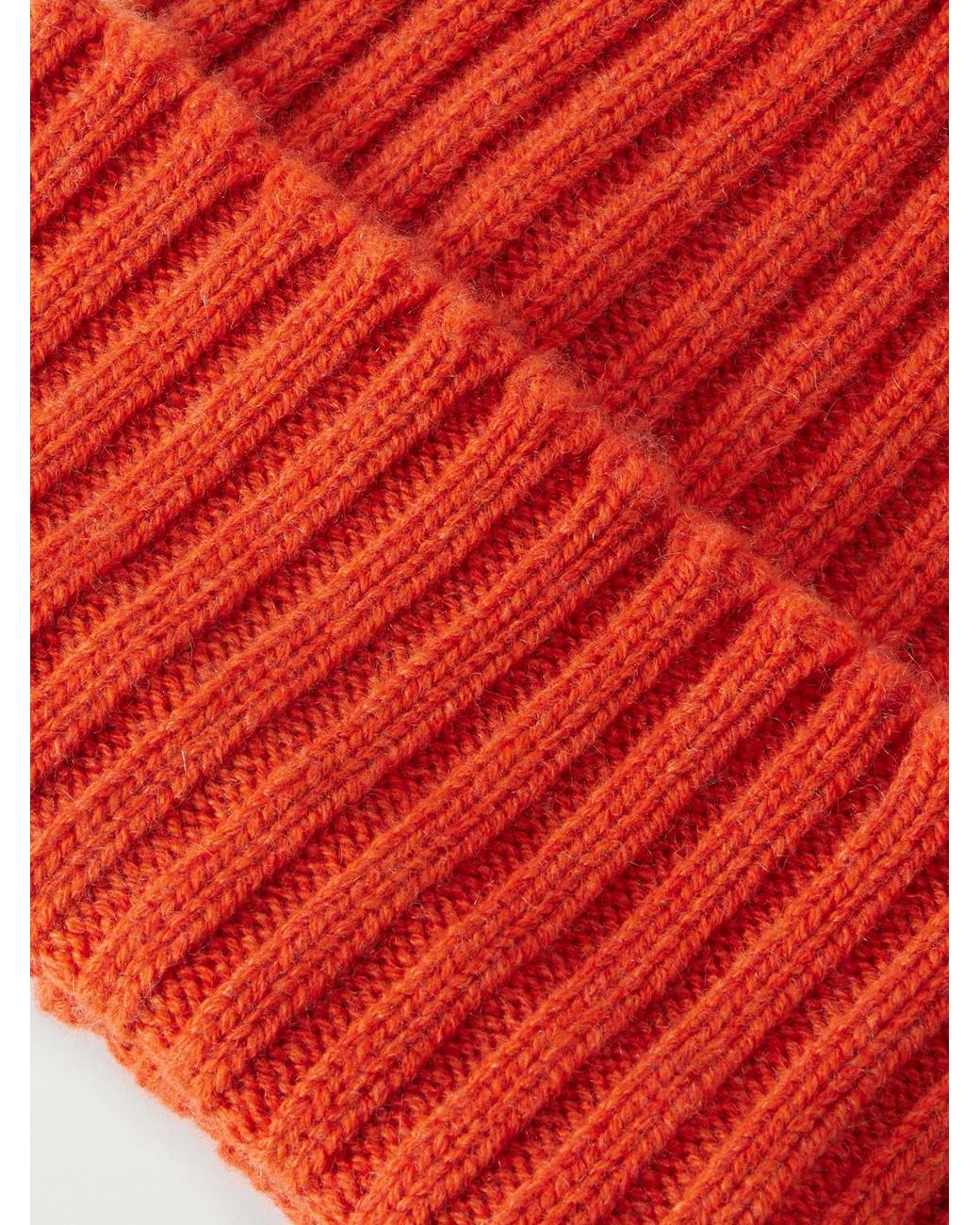 Thom Sweeney Red Ribbed Cashmere Beanie for men