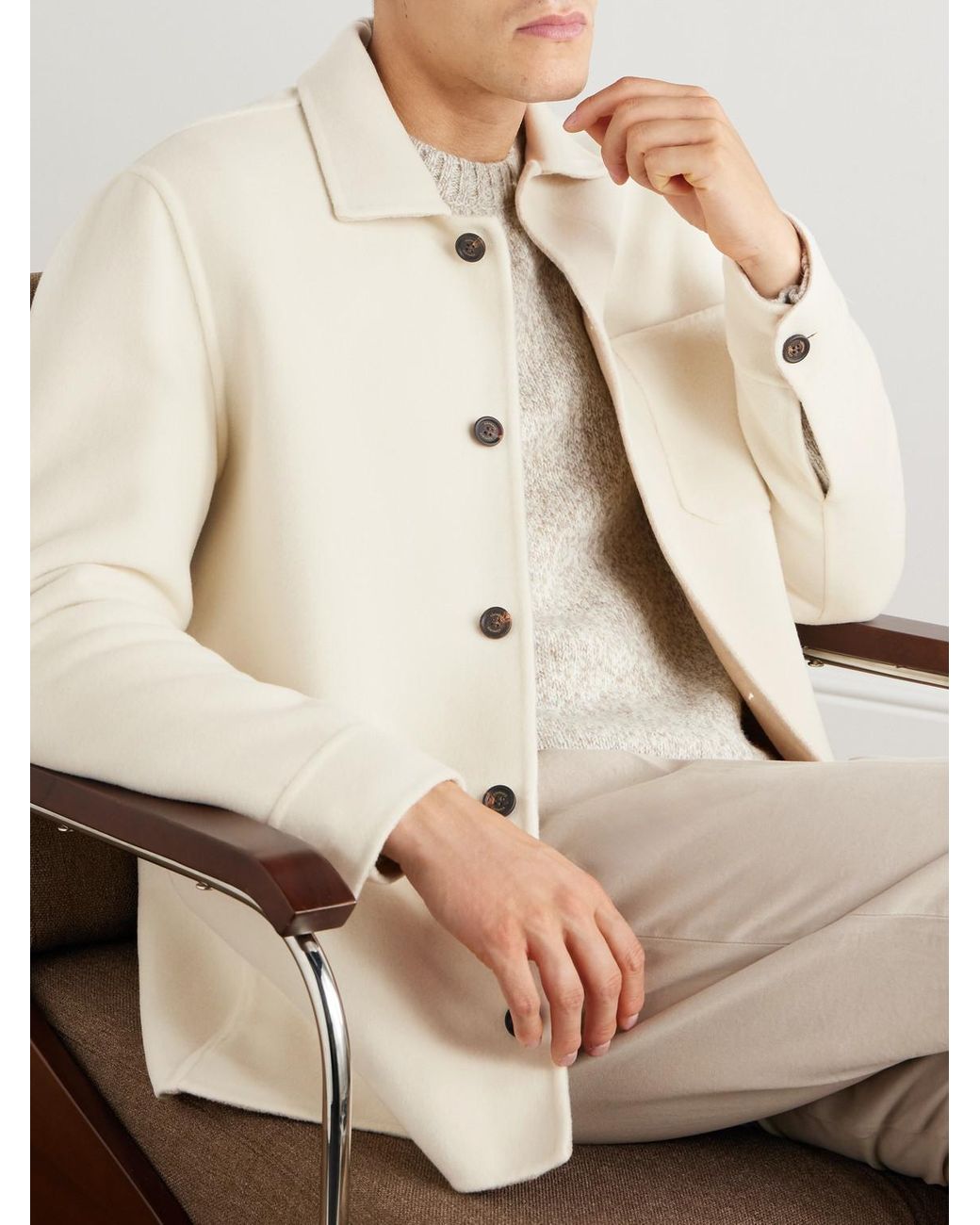 Eleventy Natural Slim-Fit Wool, Cashmere And Silk-Blend Overshirt for men