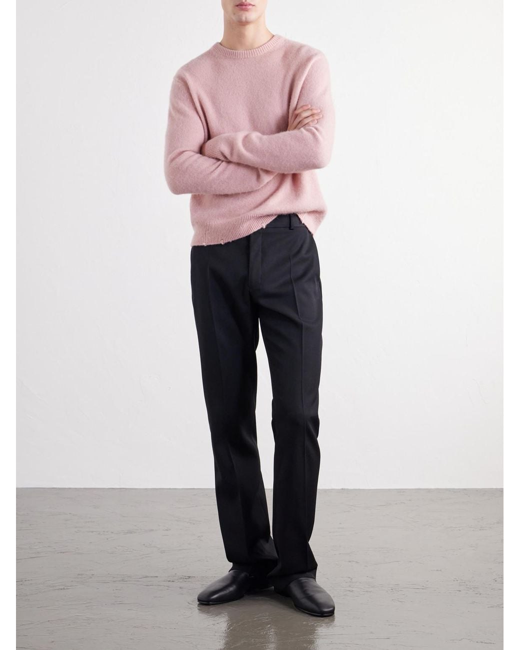 Totême Pink Distressed Silk, Alpaca And Cashmere-Blend Sweater for men