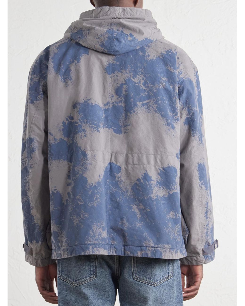 Stone Island Blue Garment-Dyed Paint-Splattered Shell Hooded Parka for men