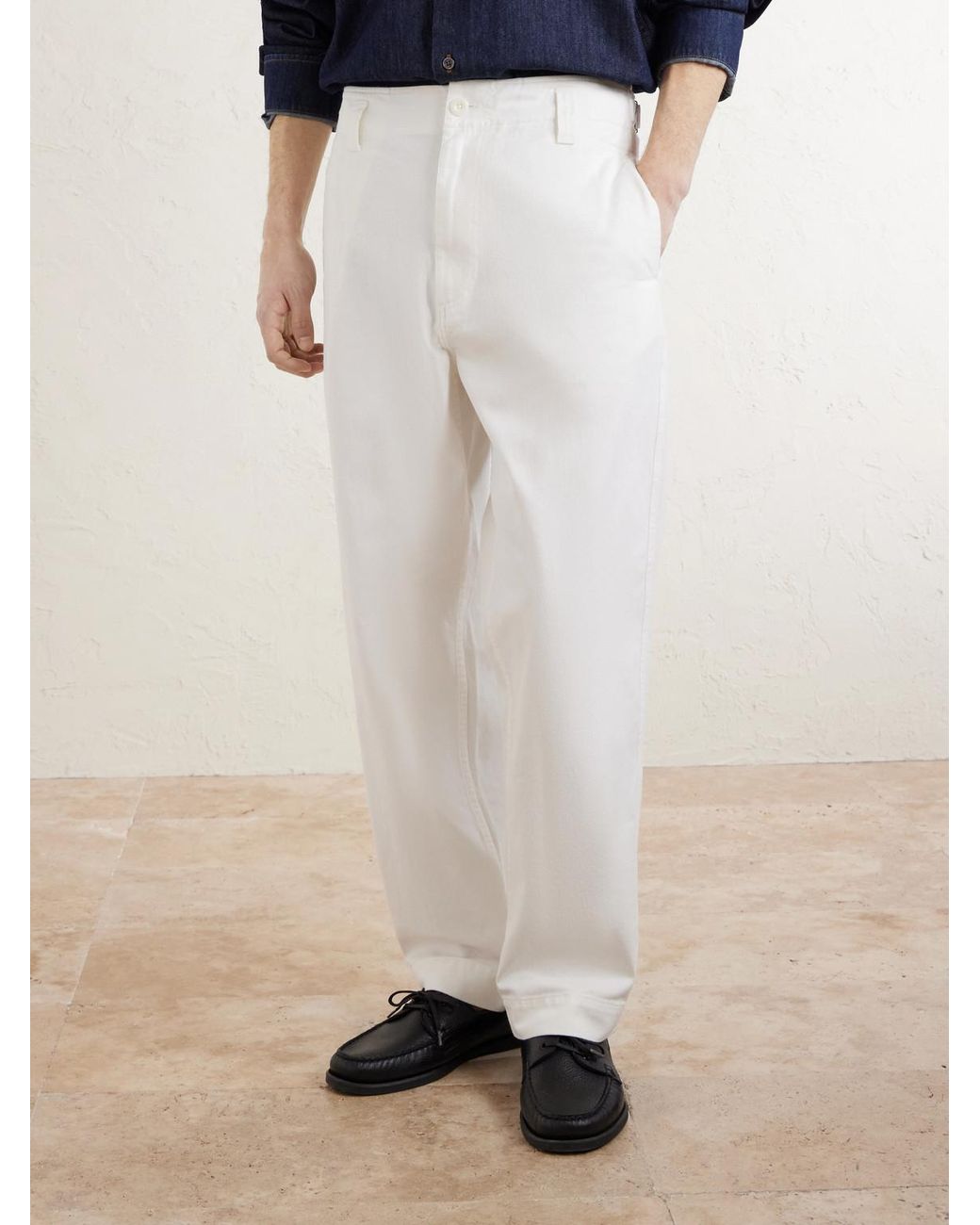 Margaret Howell White Mhl. Naval Straight-Leg Cotton-Drill Trousers for men