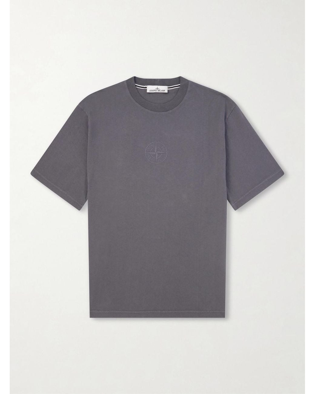 Stone Island Gray Logo-Detailed Organic Cotton-Jersey T-Shirt for men