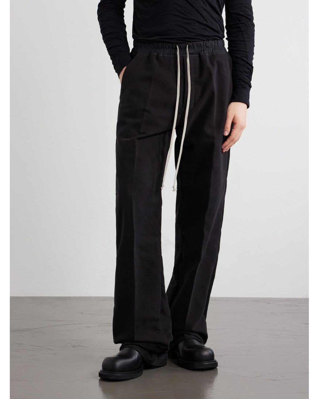 Rick Owens Black Dietrich Straight-leg Cotton-twill Drawstring Trousers for men