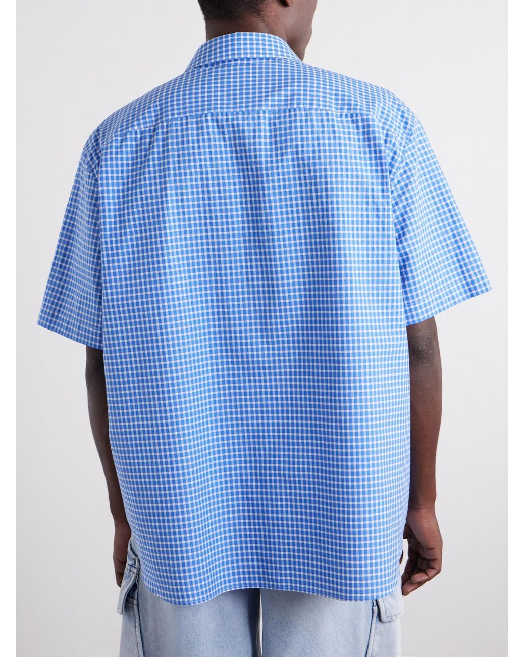 Loewe Blue Paula's Ibiza Logo-Embroidered Checked Cotton-Poplin Shirt for men