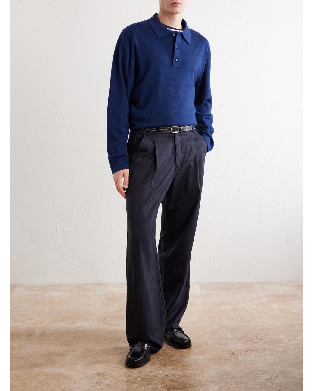 Officine Generale Blue Bay Merino Wool Polo Shirt for men