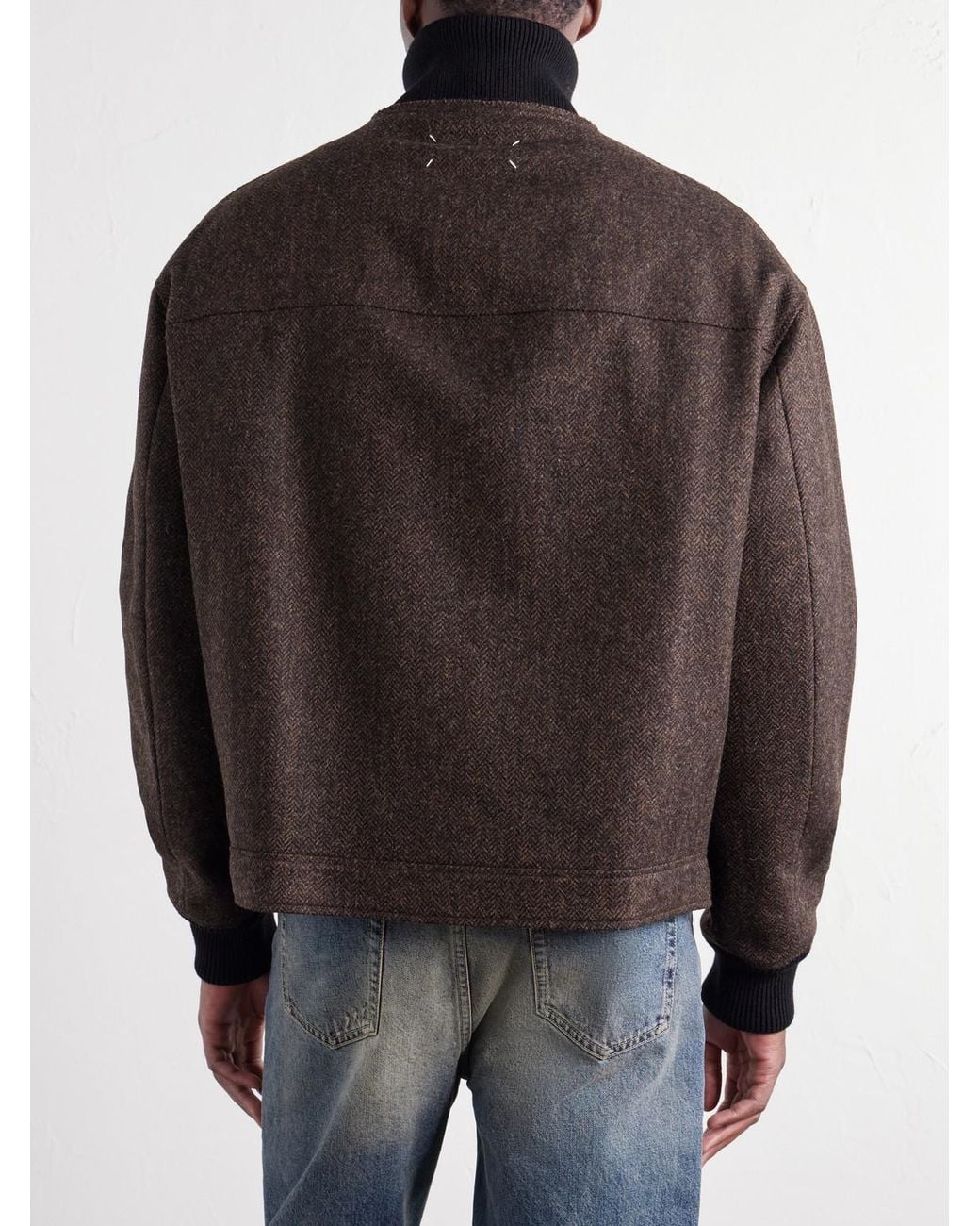 Maison Margiela Black Wool Herringbone Bomber Jacket for men