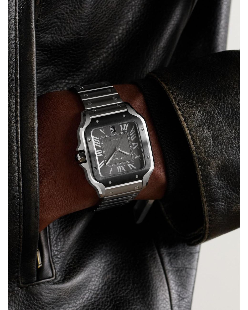 Cartier Black Santos De Automatic Interchangeable Steel Watch for men