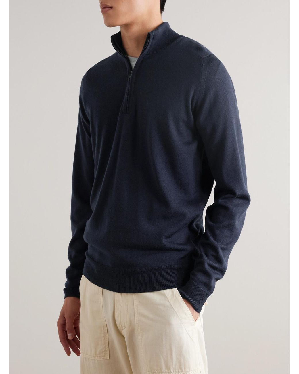 John Smedley Blue Tapton Slim-Fit Merino Wool Half-Zip Sweater for men
