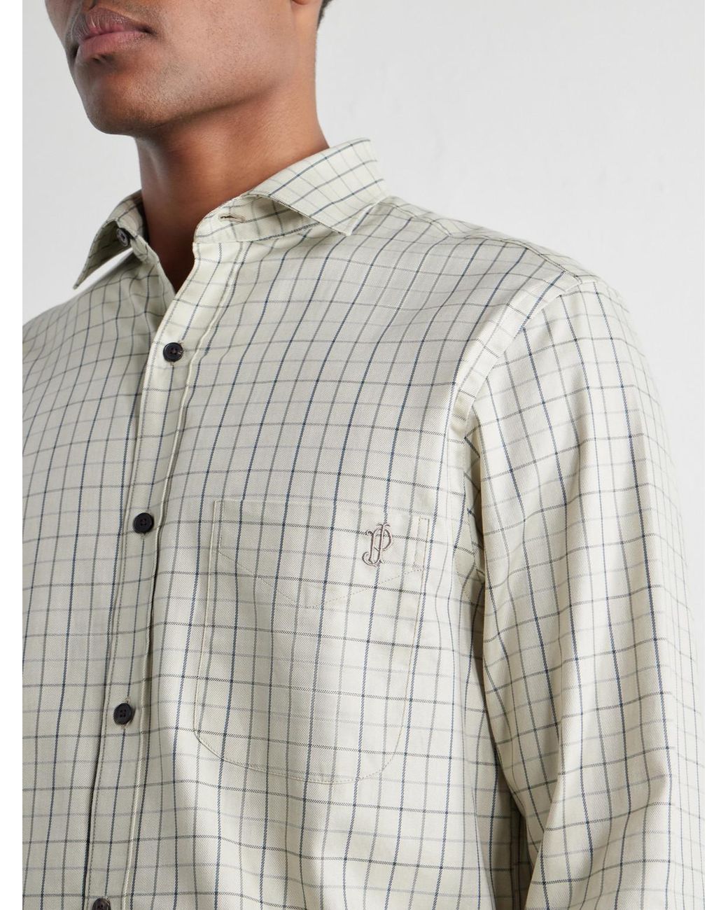 James Purdey & Sons White Logo-Embroidered Checked Cotton-Twill Shirt for men